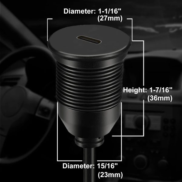 Single Port Flush Panel Mount USB C Male to Female Car Waterproof Cable - Imagen 2