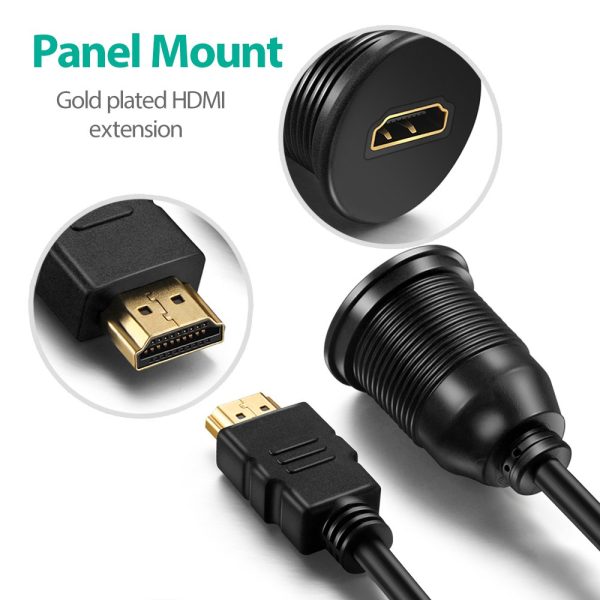 Single Port Waterproof HDMI Panel Mount Male to Female Car Cable - Imagen 4