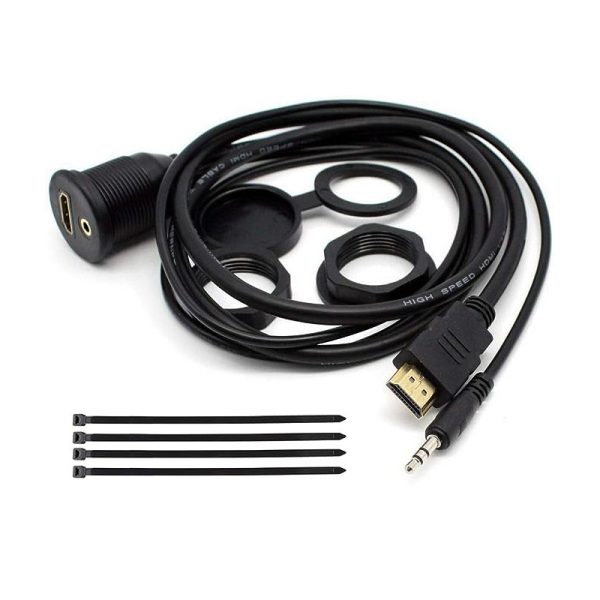 Flush HDMI 2.0 and 3.5 mm Panel Mount Male to Female Car Waterproof Cable - Imagen 3