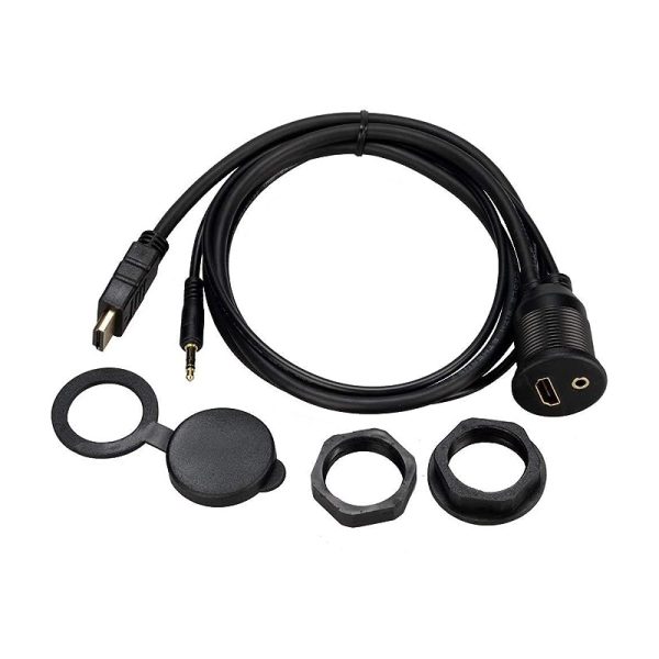 Flush HDMI 2.0 and 3.5 mm Panel Mount Male to Female Car Waterproof Cable - Imagen 2