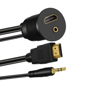 Flush HDMI 2.0 y 3,5 mm de montaje en panel Cable macho a hembra a prueba de agua del coche