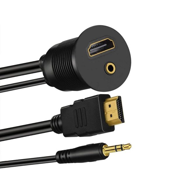 Flush HDMI 2.0 y 3,5 mm de montaje en panel Cable macho a hembra a prueba de agua del coche