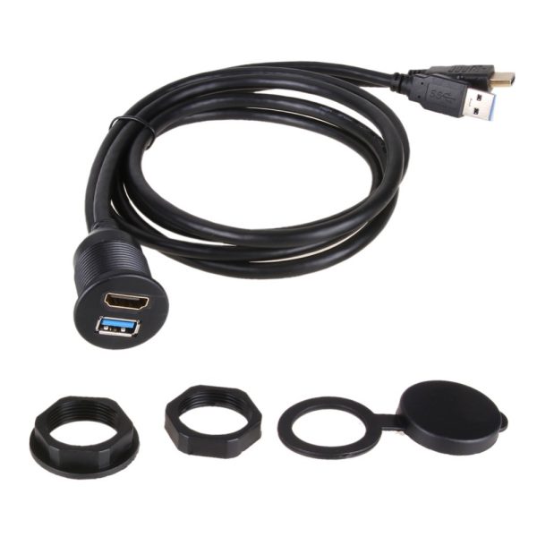 USB A and HDMI Waterproof Panel Mount Male to Female Car Cable - Imagen 4