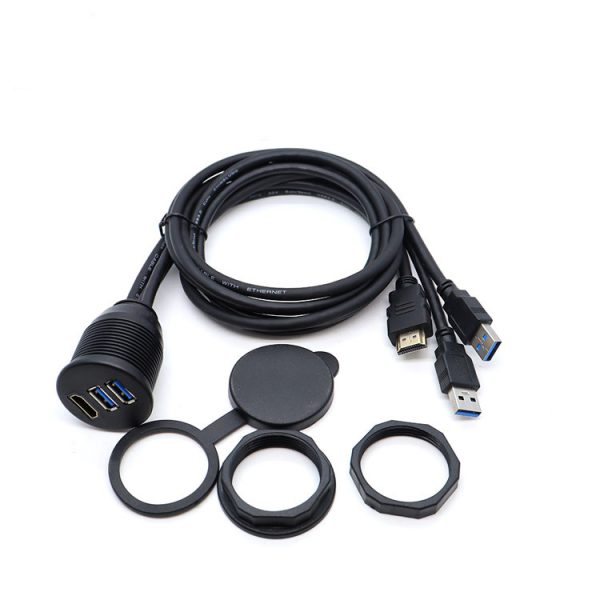 HDMI 2.0 Male to Female and Dual USB 3.0 A Male to Female Car Flush Mount Cable - Imagen 3