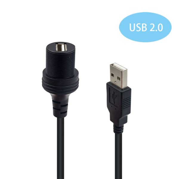 Single Port USB 2.0 Panel Mount Extension Medium Round USB A Flush Mount Cable - Imagen 2