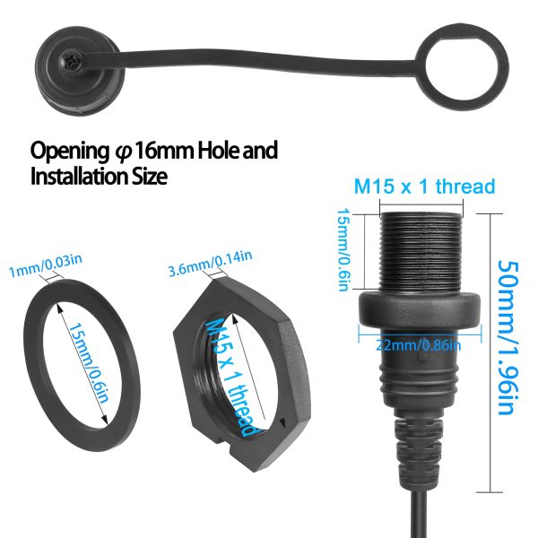 Small Round USB 3.0 A to USB C Flush Mount Cable - Imagen 2