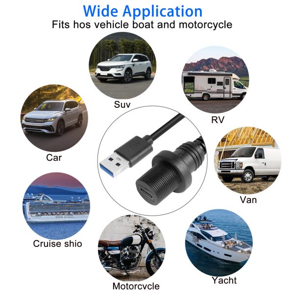 Small Round USB 3.0 A to USB C Flush Mount Cable - Imagen 4