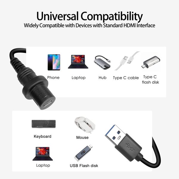 Small Round USB 3.0 A to USB C Flush Mount Cable - Imagen 3