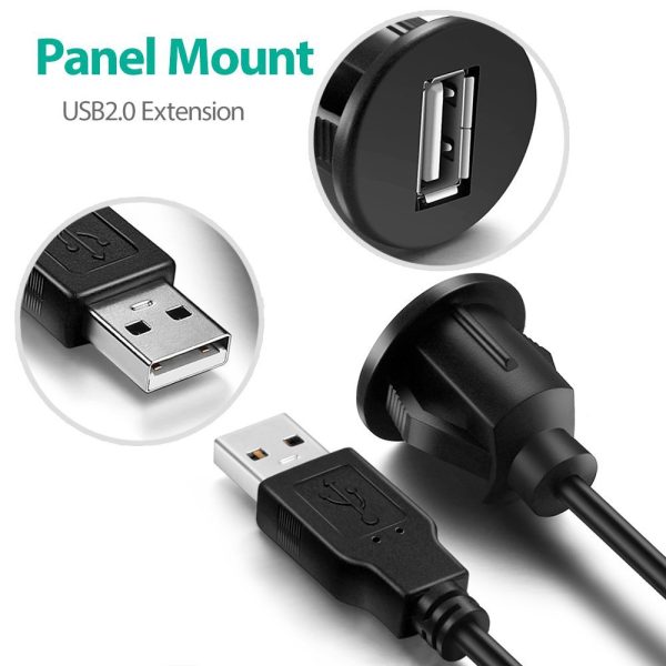 Single Port USB 2.0 A male to female Car Mount Flush Cable - Imagen 5