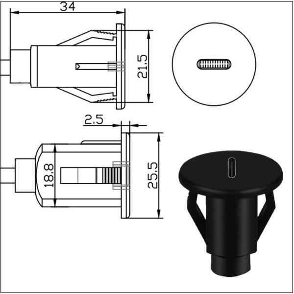 Single Port USB 3.0 A to USB C Panel Flush Mount Extension Cable - Imagen 4