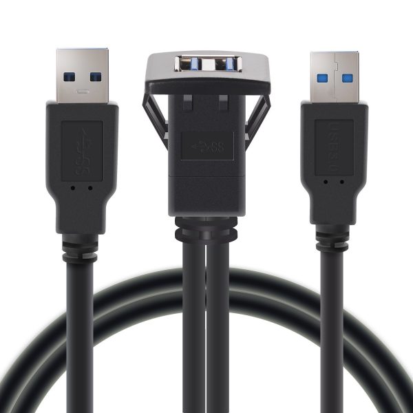 Square Dual USB 3.0 Panel Flush Mount Extension Cable - Imagen 2