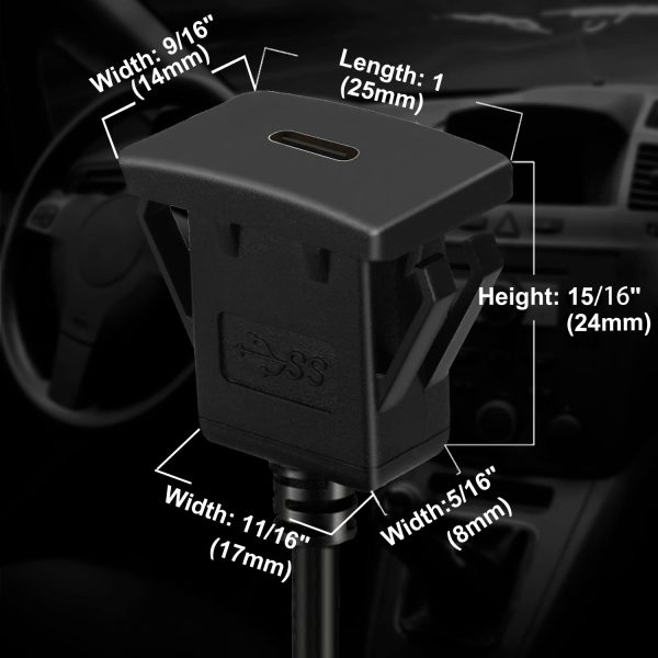 Square USB Type C Car Flush Mount Extension Cable - Imagen 2