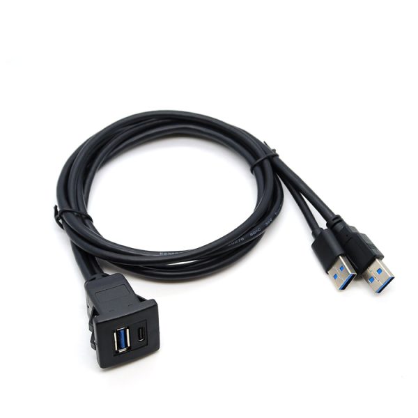 Square Dual USB A Panel Flush Mount male to USB 3.0 A USB C female Cable - Imagen 3