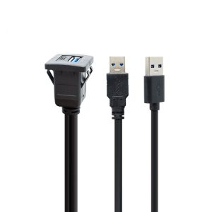 Cable cuadrado doble USB A macho de montaje empotrado en panel a USB 3.0 A USB C hembra