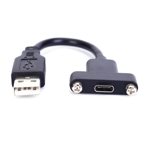 USB 2.0 A to USB-C Panel Mount Cable, Male to Female Extension cable - Imagen 2